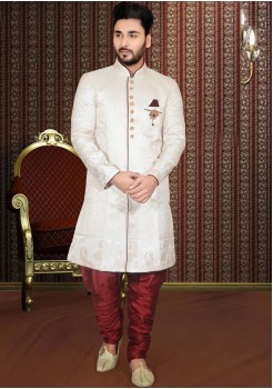 WHITE INDO WESTERN SHERWANI